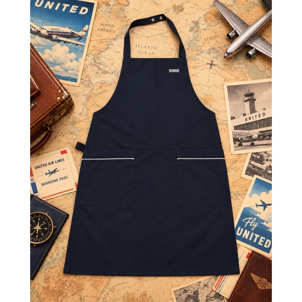 Vintage 1990s United Airlines Stewardess Apron Navy Flight Attendant Brookhurst